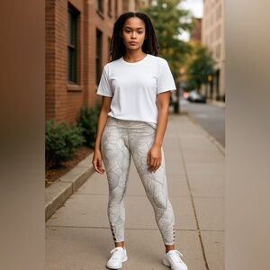 Zella Black and White Striped Leggings